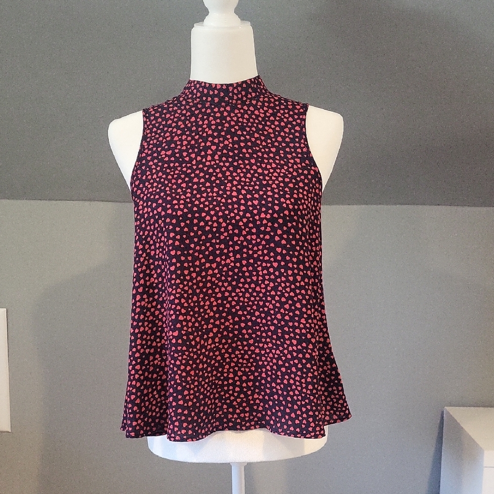 Elegant Red Heart Pattern Sleeveless Blouse